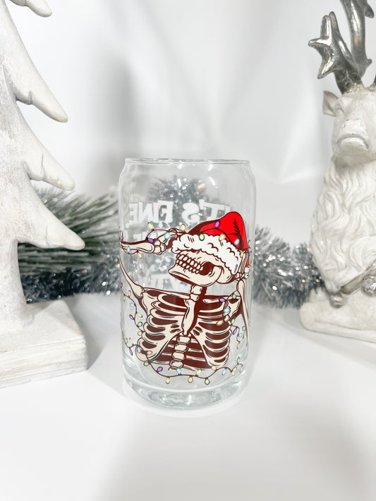 Santa Skelly! Everything is Fine Glass Cup